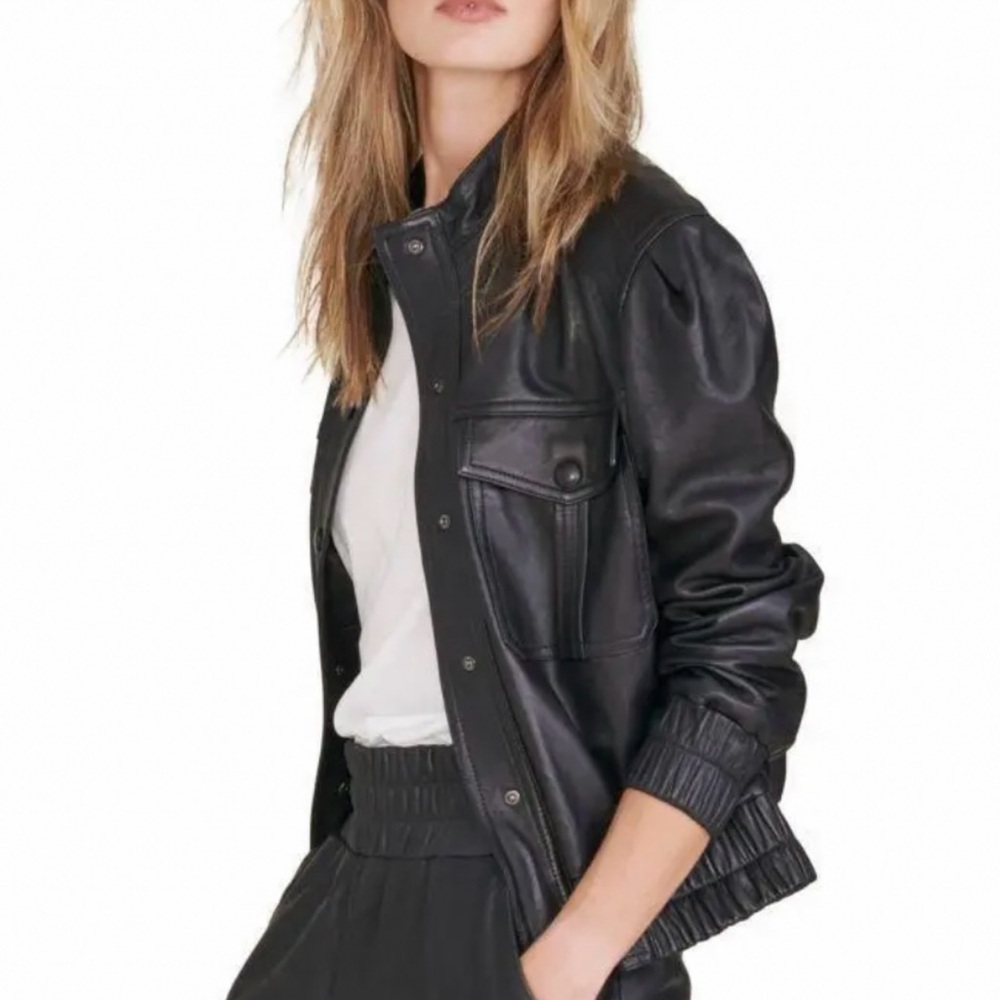 Veronica Beard Irasema Black ruched Leather Jacket
